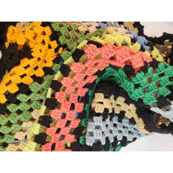 Handmade Crochet Granny Square Afghan Blanket 56x56 Rainbow Multicolor - Picture 7 of 7